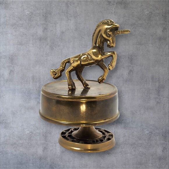 Vintage Brass Unicorn Music Box Spinning Fantasy Figurine Working Patina MCM - Picture 2 of 8